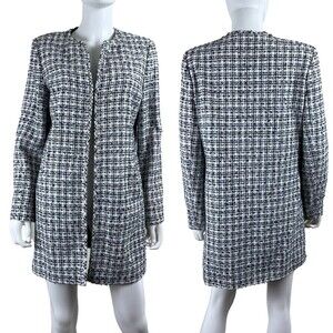 Karl Lagerfeld Women Size M Blue Cotton Tweed Jacket Coat Office Preppy Modern